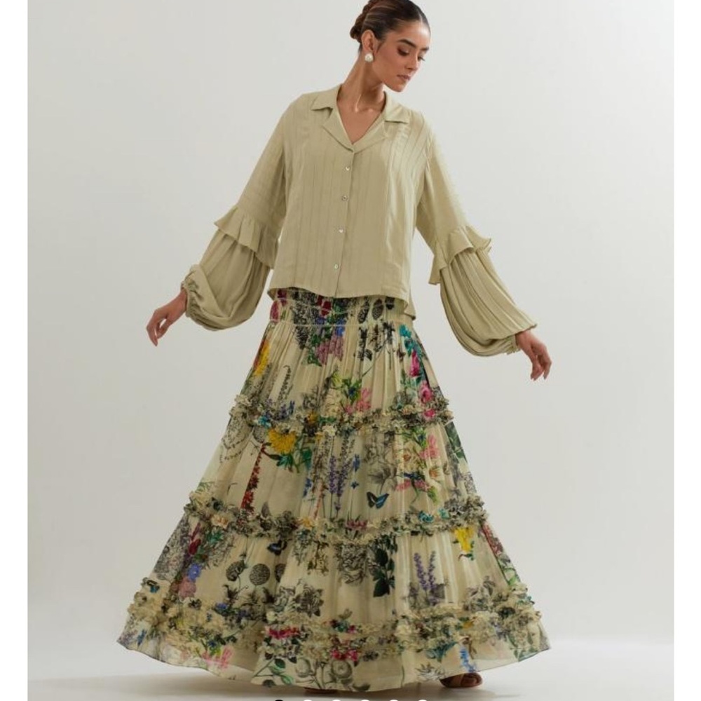 KAVITA BHARTIA multi Coloured Botanical Printed Skirt With Ruffle Shirt